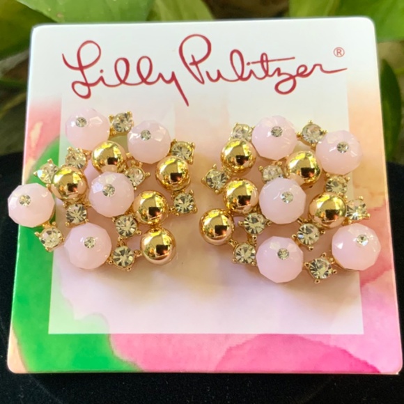 Lilly Pulitzer NWT “Pop The Bubbly”  PINK CRYSTAL CLUSTER NECKLACE/EARRINGS SET - Picture 7 of 16